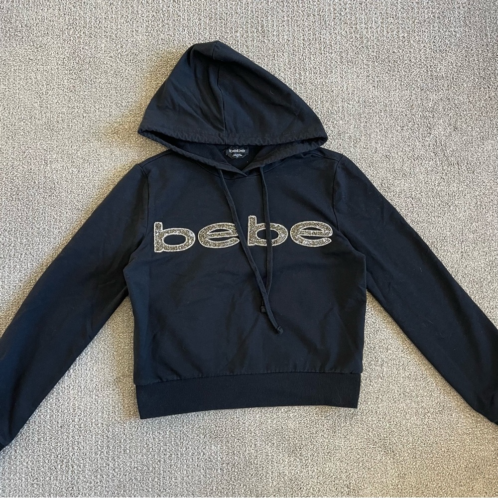 Black Bebe hoodie with rhinestone y2k logo